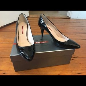 Prada Black Patent Leather Heels size 39 or 8/8.5 3” heels